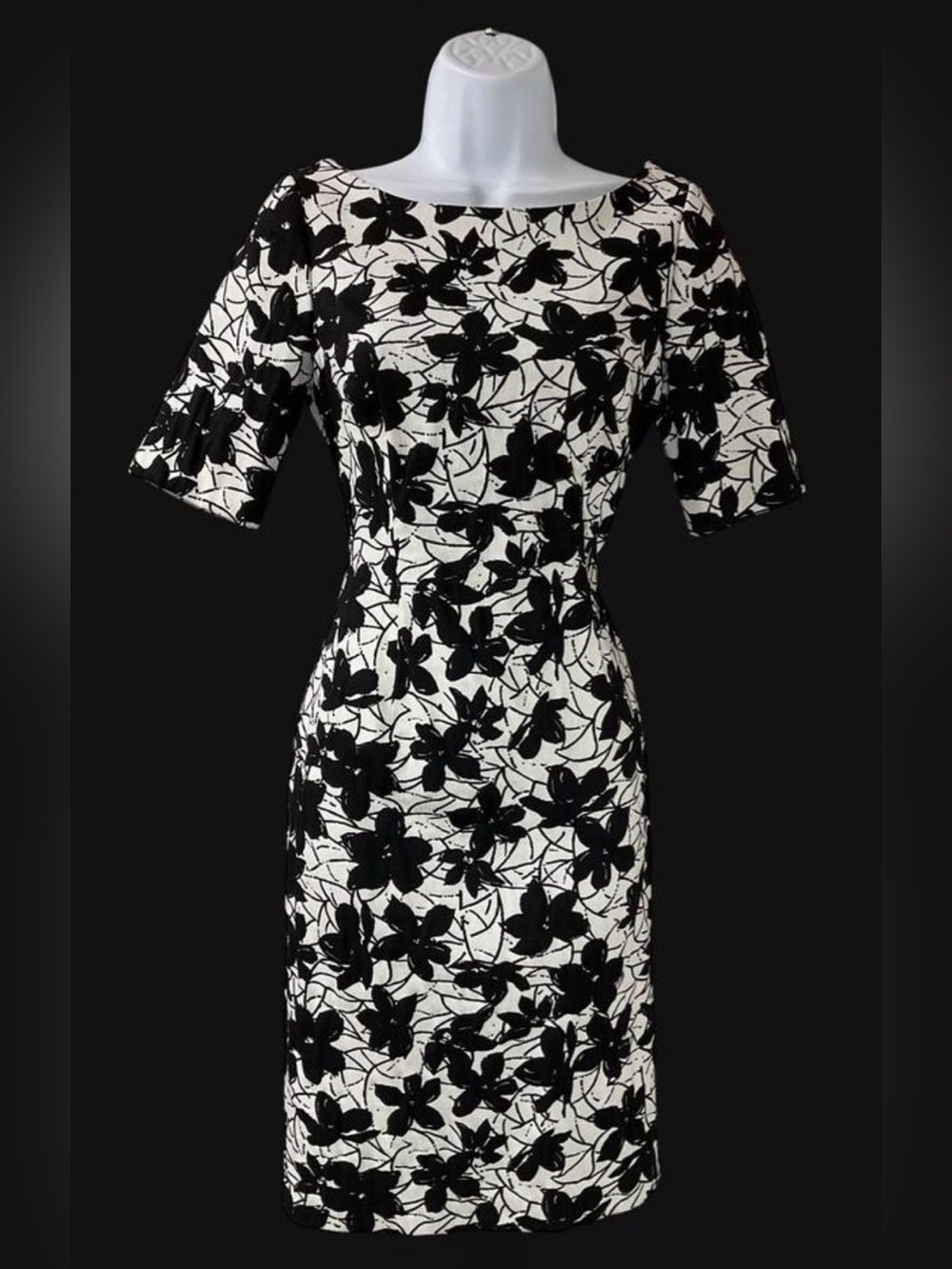 Calvin Klein Black and White Floral Sheath Dress